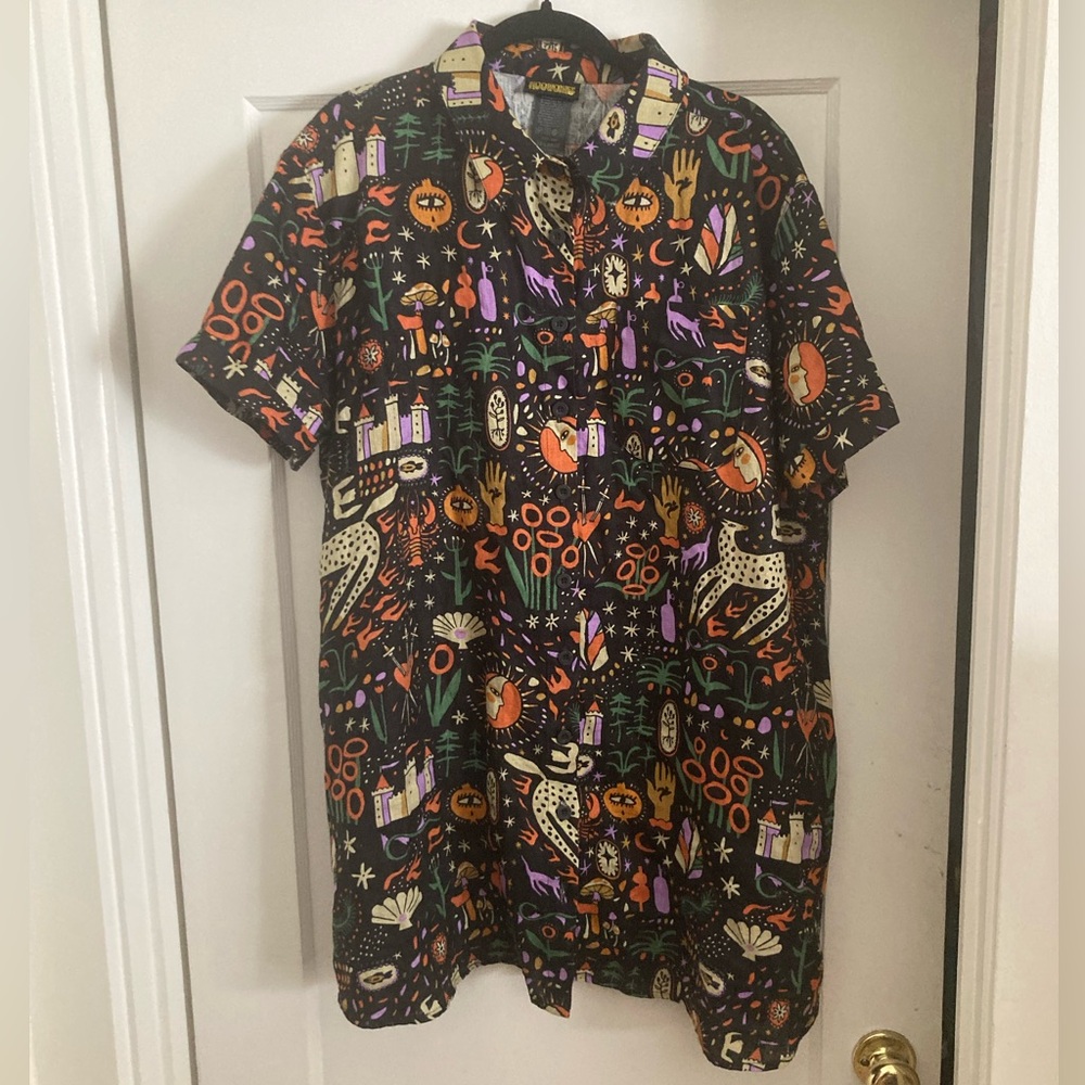 Nooworks Tarot Garden Linen Shirt Dress 2X
